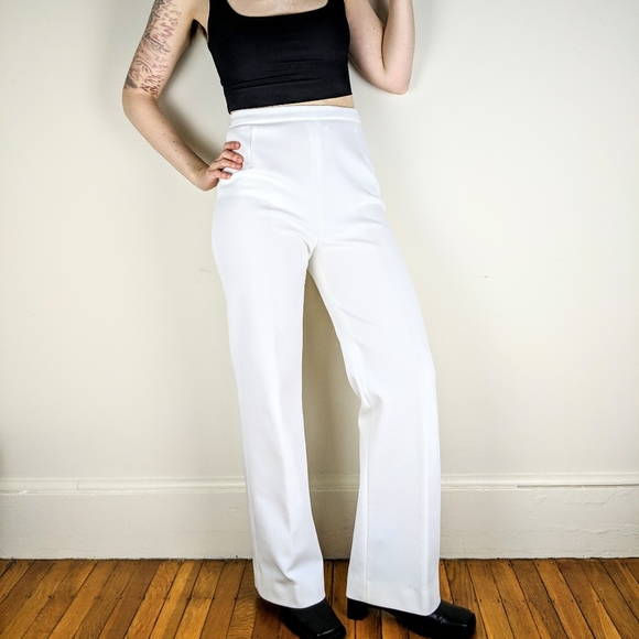 Vintage Pants - VTG 70s White High Waisted Straight Leg Trousers